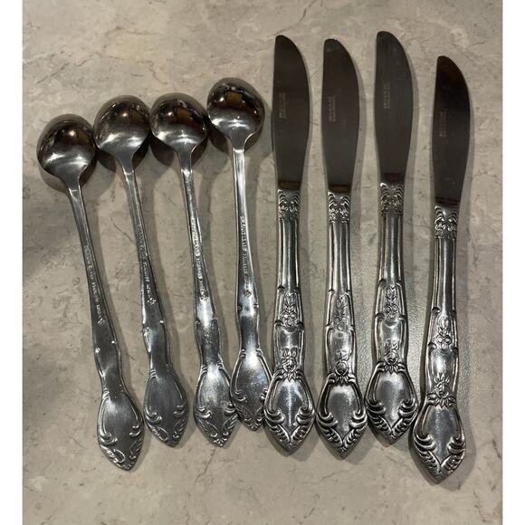 Vtg Orleanes Silver Stainless Korea Lot 4 Knives 4 Ice Tea Rose Pattern - Picture 3 of 6